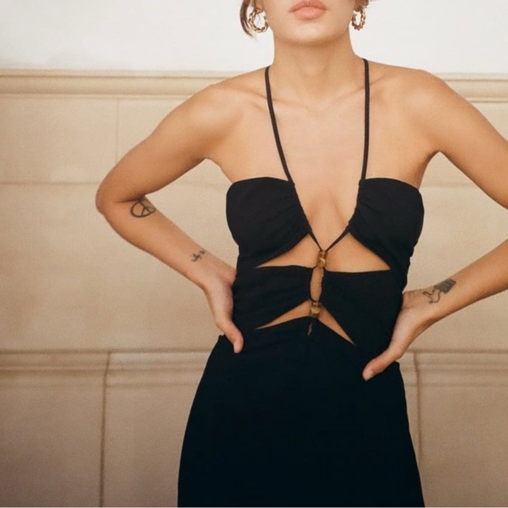 NEW Zara Black Cut-Out Midi Dress